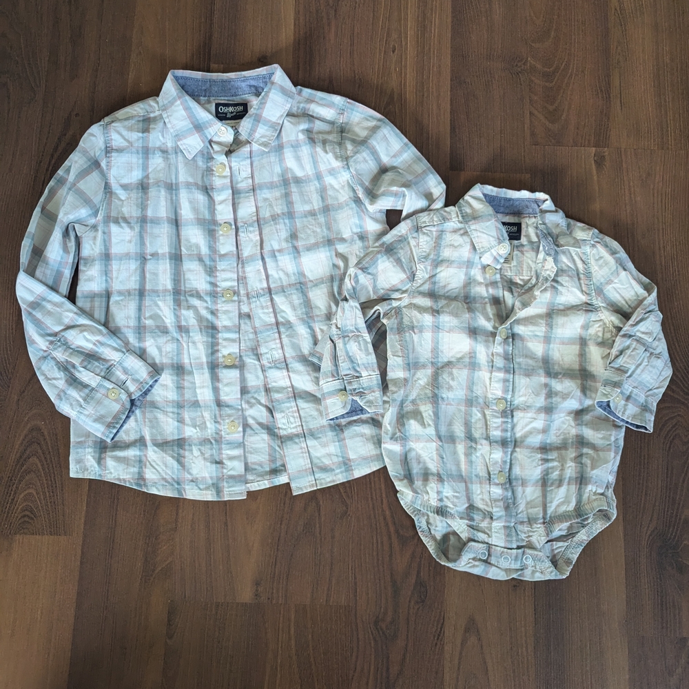OshKosh B'gosh Kids Plaid Button-Up Shirt Set - Blue and White